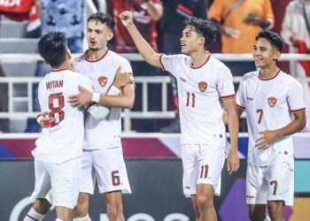 Rafael Struick merayakan gol saat Timnas Indonesia U-23 mengalahkan Korea Selatan di perempat final Piala Asia U-23 2024.Rafael Struick (nomor 11) mencetak dua gol ke gawang Korea. (Dok. AFC)