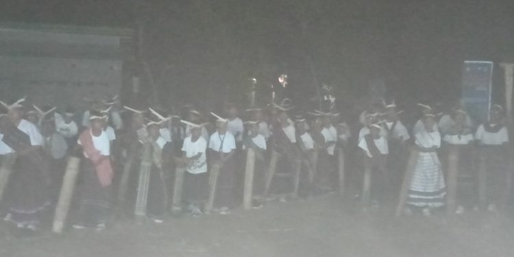 Para siswa tampil memainkan Tatong, alat musik tradisional asli Kedang Kedang