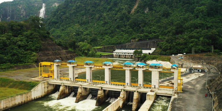 Foto Pembangkit Listrik Tenaga Air (PLTA) Asahan 3 berkapasitas 2x87 MW yang berlokasi di Kabupaten Toba, Sumatera Utara.