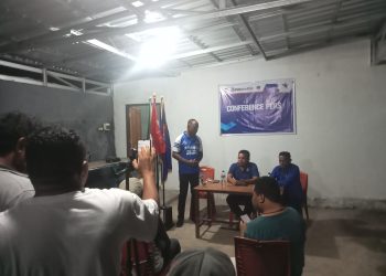 Askab PSSI Lembata menggelar konferensi pers menjelaskan polemik yang terjadi selama perhelatan ETMC XXXIII di Kota Kupang, Sabtu 29 Maret 2025.
