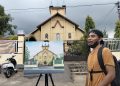 Alfros Atawolo dengan karya lukisan Gereja Santu Fransiskus dari Assisi, Lamahora, Selasa, 23 Desember 2025.