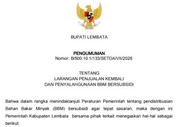 Marak Penjualan Eceran BBM Subsidi, Bupati Kanisius Tuaq keluarkan Pengumuman Resmi