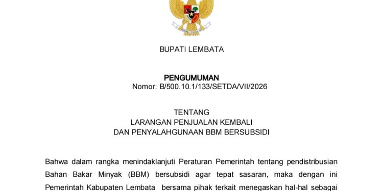 Marak Penjualan Eceran BBM Subsidi, Bupati Kanisius Tuaq keluarkan Pengumuman Resmi